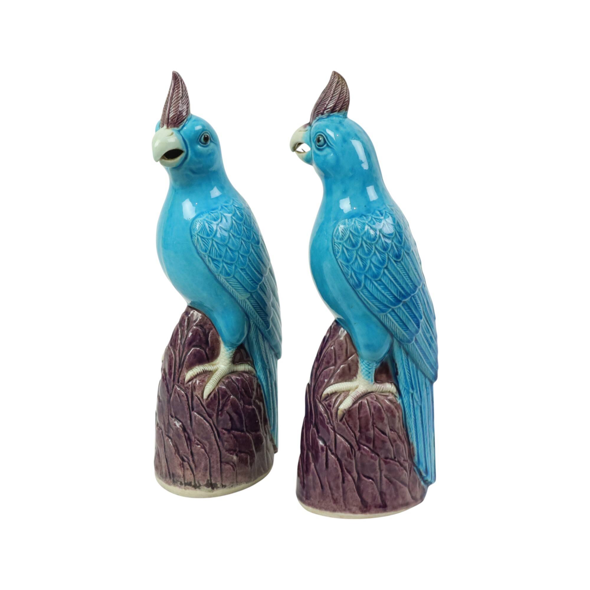 Pair of Turquoise Glazed Parrots Chinese Porcelain 30cm