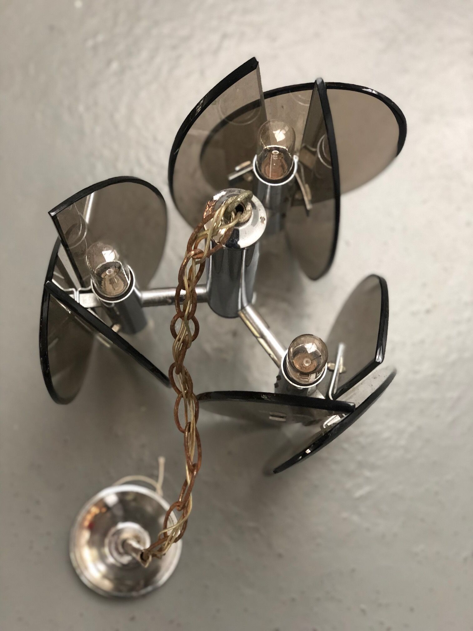 Italian chandelier 70s in beveled brown smoked glass