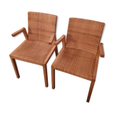 Two vintage braided straw armchairs