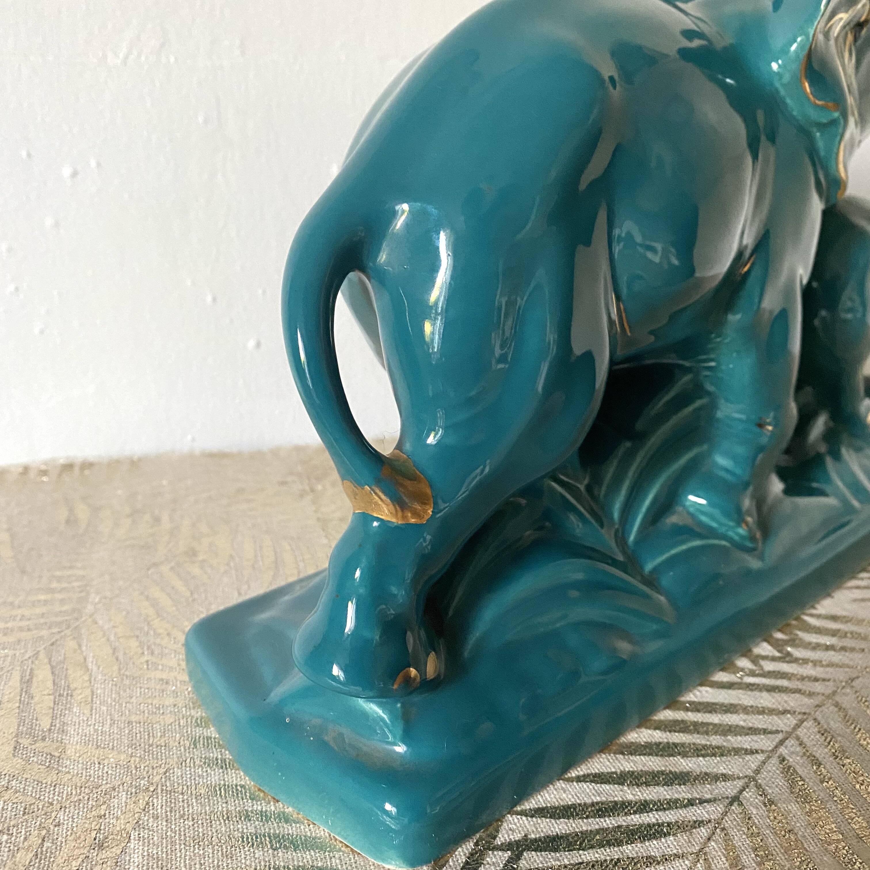 Turquoise and gold art deco ceramic elephants