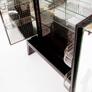 Art-deco bar furniture in macassar and acid-engraved mirror