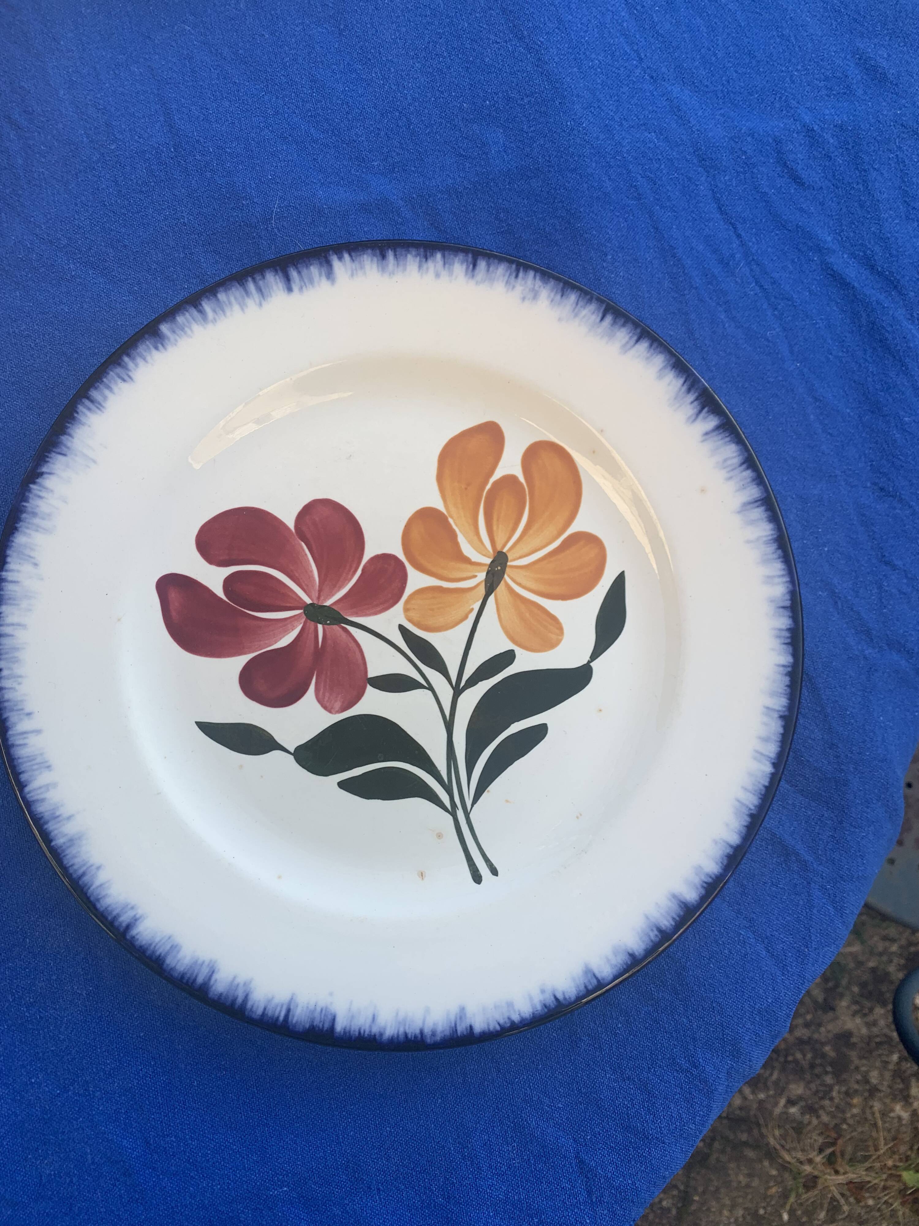 6 flat plates E. Charbonnier, Salins, Terre de Fer, countryside model, made in France, vintage