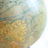 Globe world map J. Forest for Girard Barrère and Thomas on wooden base, 50s