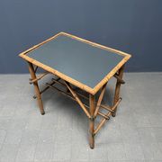 Bamboo side table with mirror top from France, 1940s