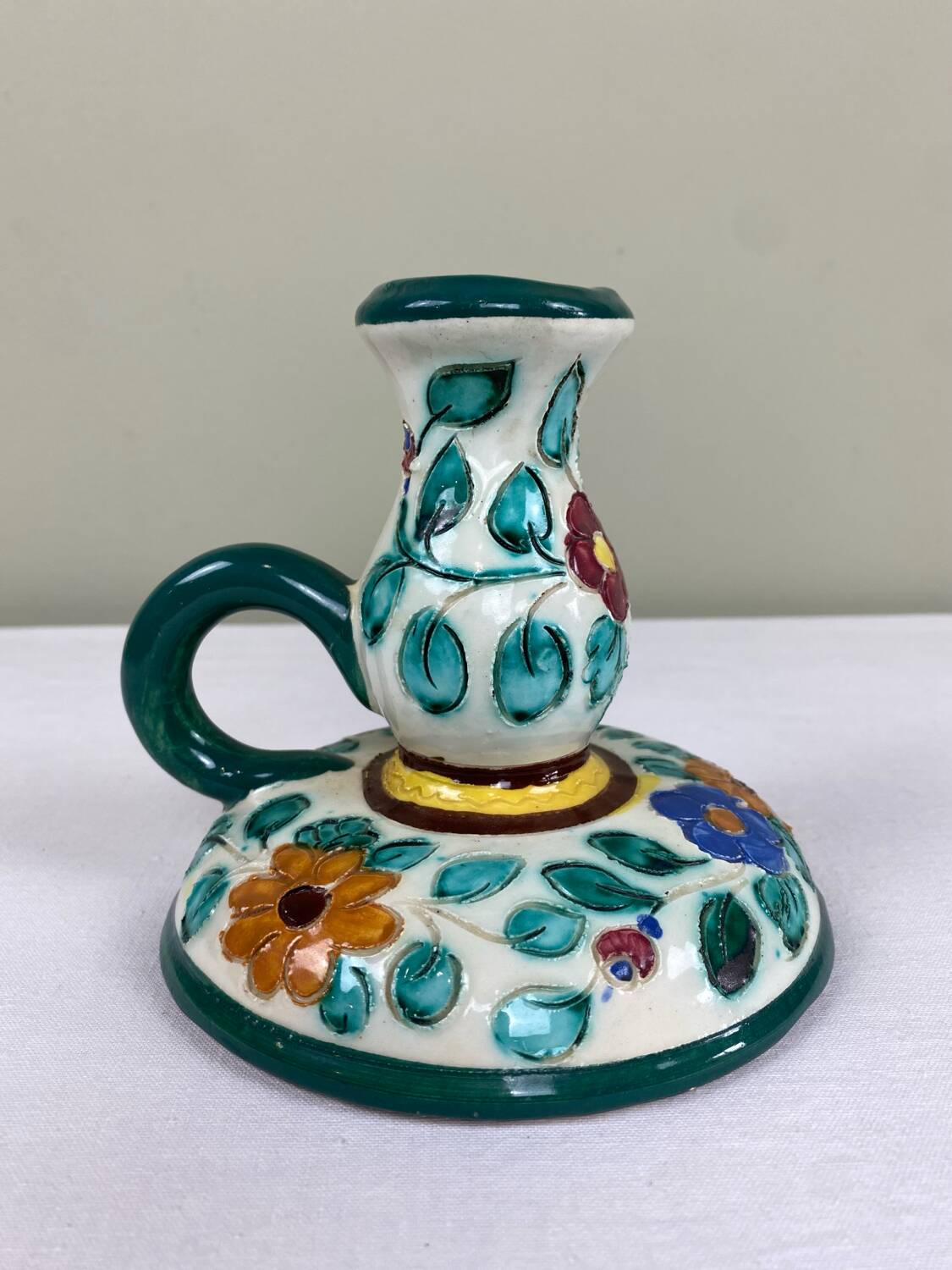 Decorated ceramic candle holder