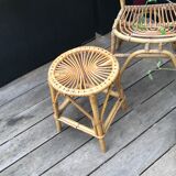 Rattan bamboo vintage stool