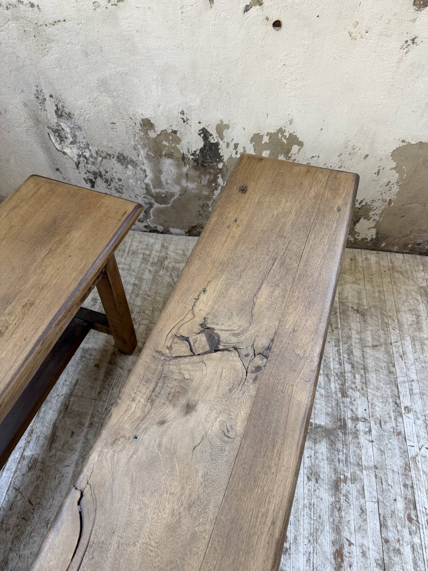 Set of two rustic oak farm benches 2m