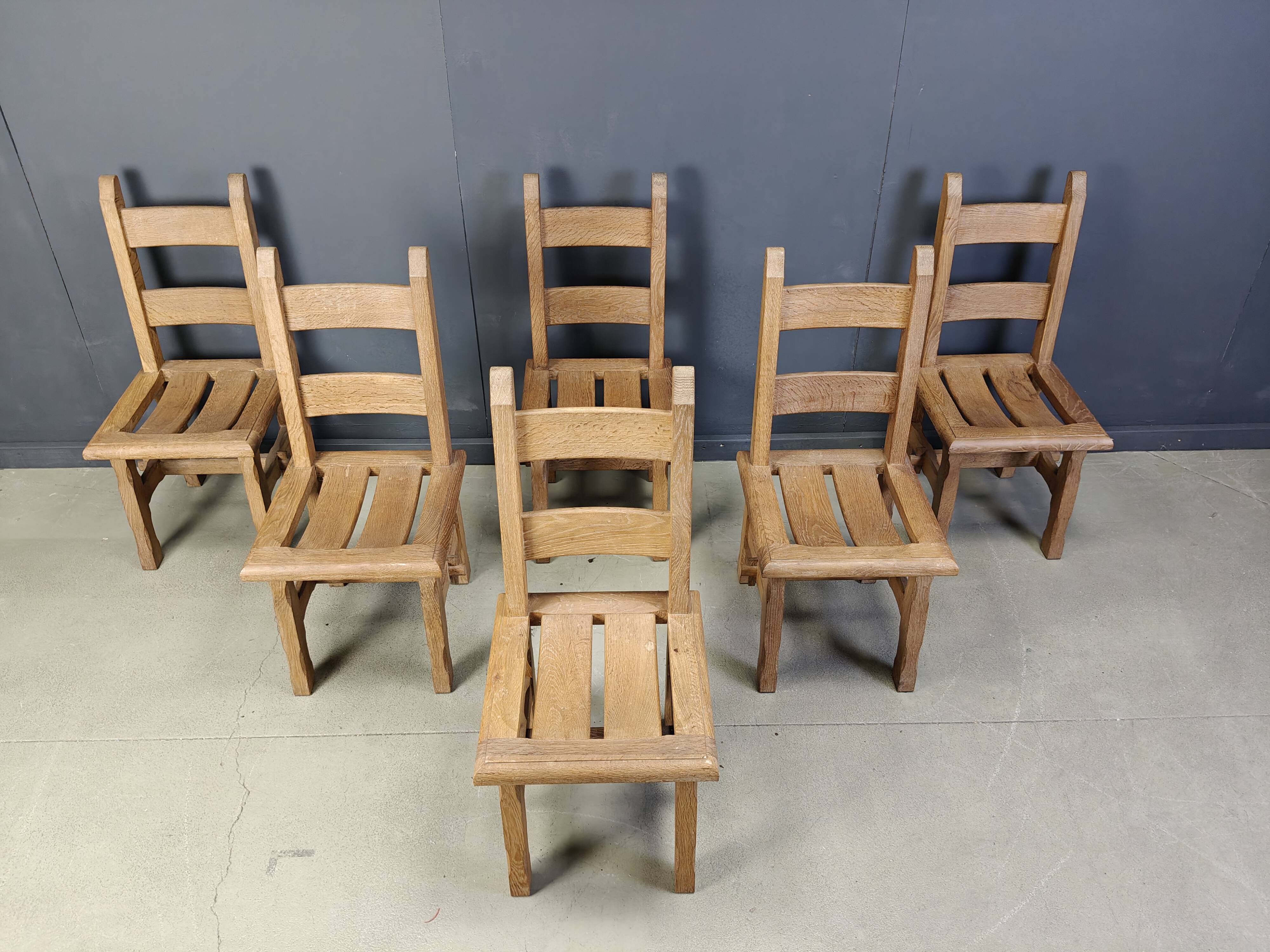 Vintage oak  brutalist dining chairs, 1960s