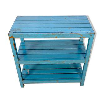 3-level Burmese teak shelf with original blue patina