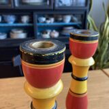 Polychrome turned wooden candlesticks