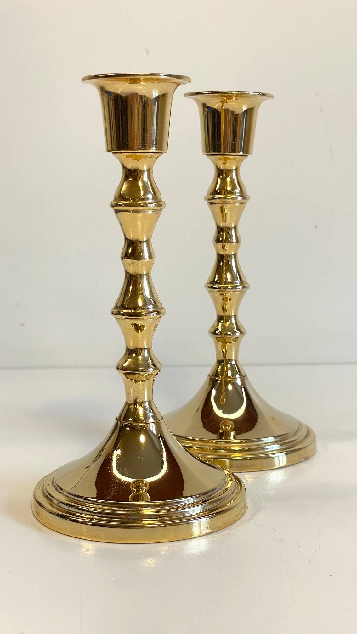Paire de bougeoirs métal doré vintage