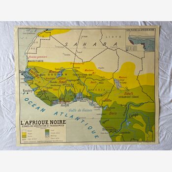 Original vintage poster, school map, black Africa, France, Rossignol editions 50s-60s