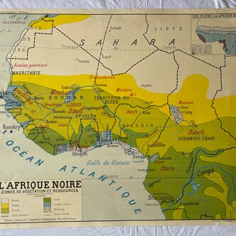 Original vintage poster, school map, black Africa, France, Rossignol editions 50s-60s