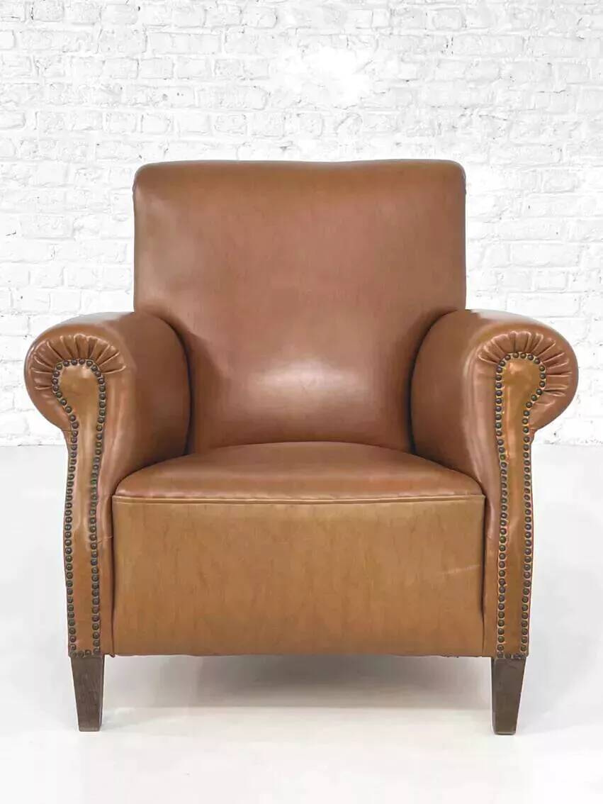 50s club chair in imitation leather and wood