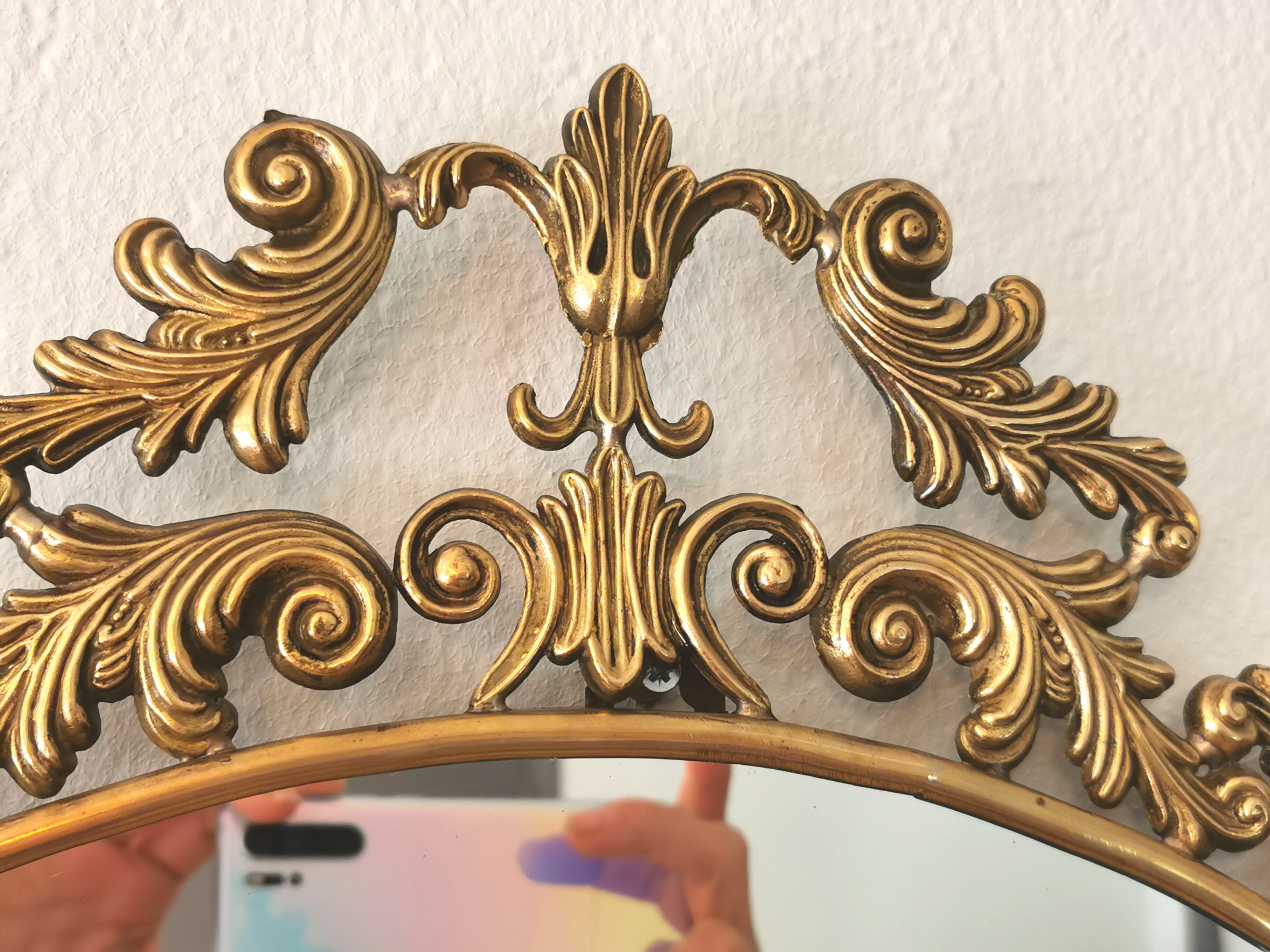 Baroque brass oval mirror, Venetian style  51x74cm