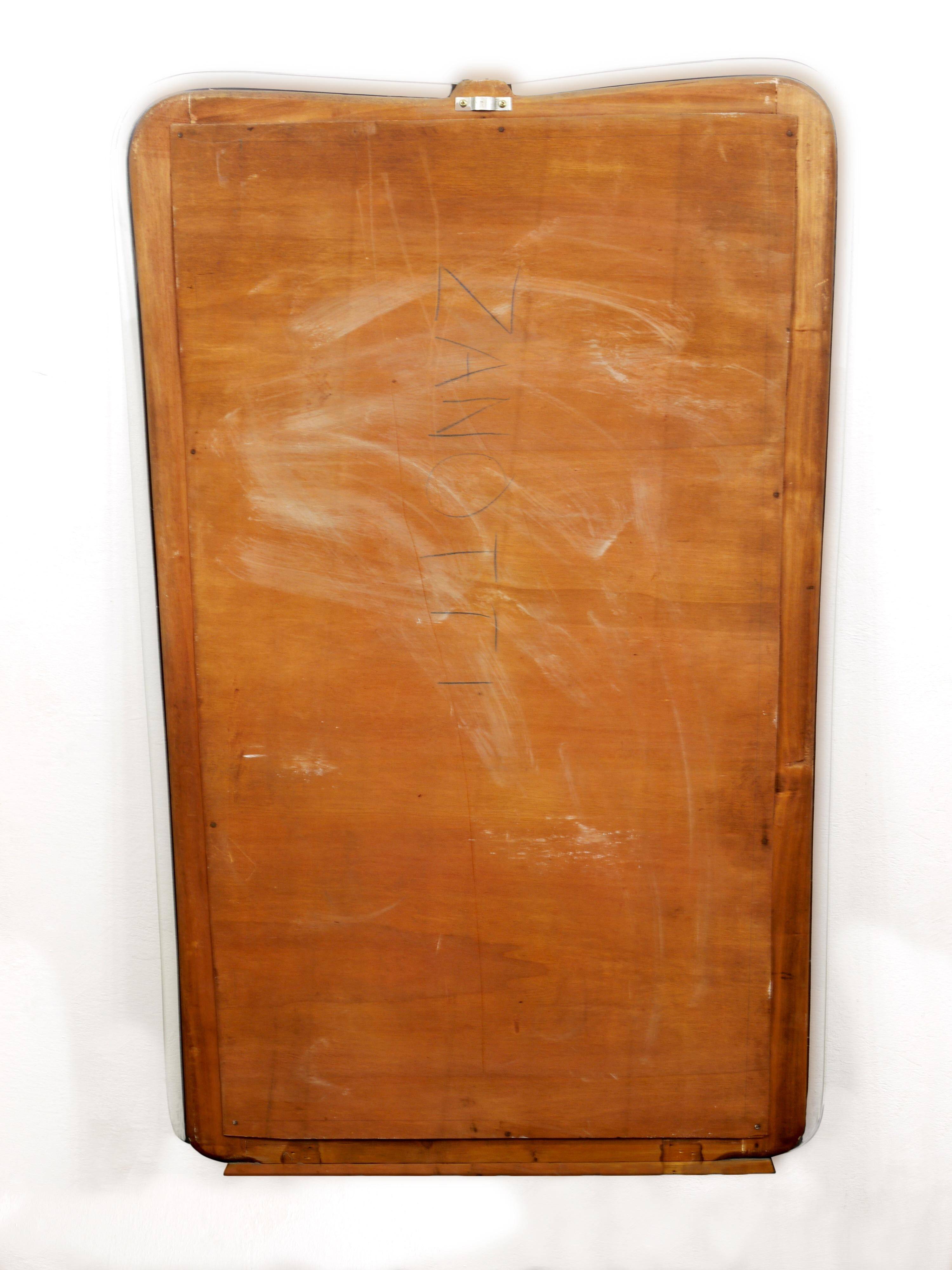 Large Wall Mirror Paolo Buffa Cherry and Brass, Italy, mid-century, circa 1940