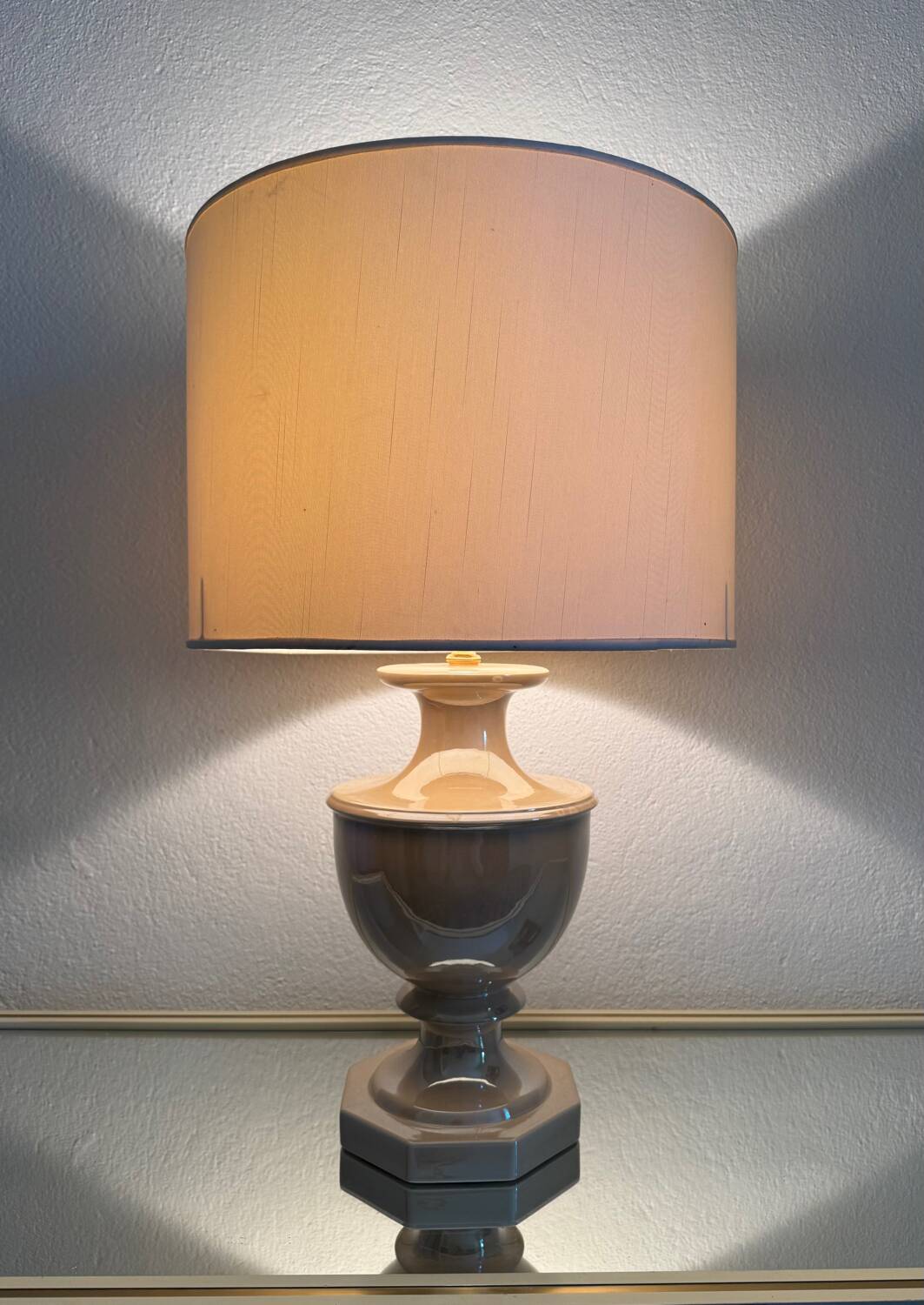 Beige glazed ceramic lamp from the 80s