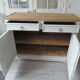 Antique sideboard patinated pearl gray waxed finish, wood top protected by varnish