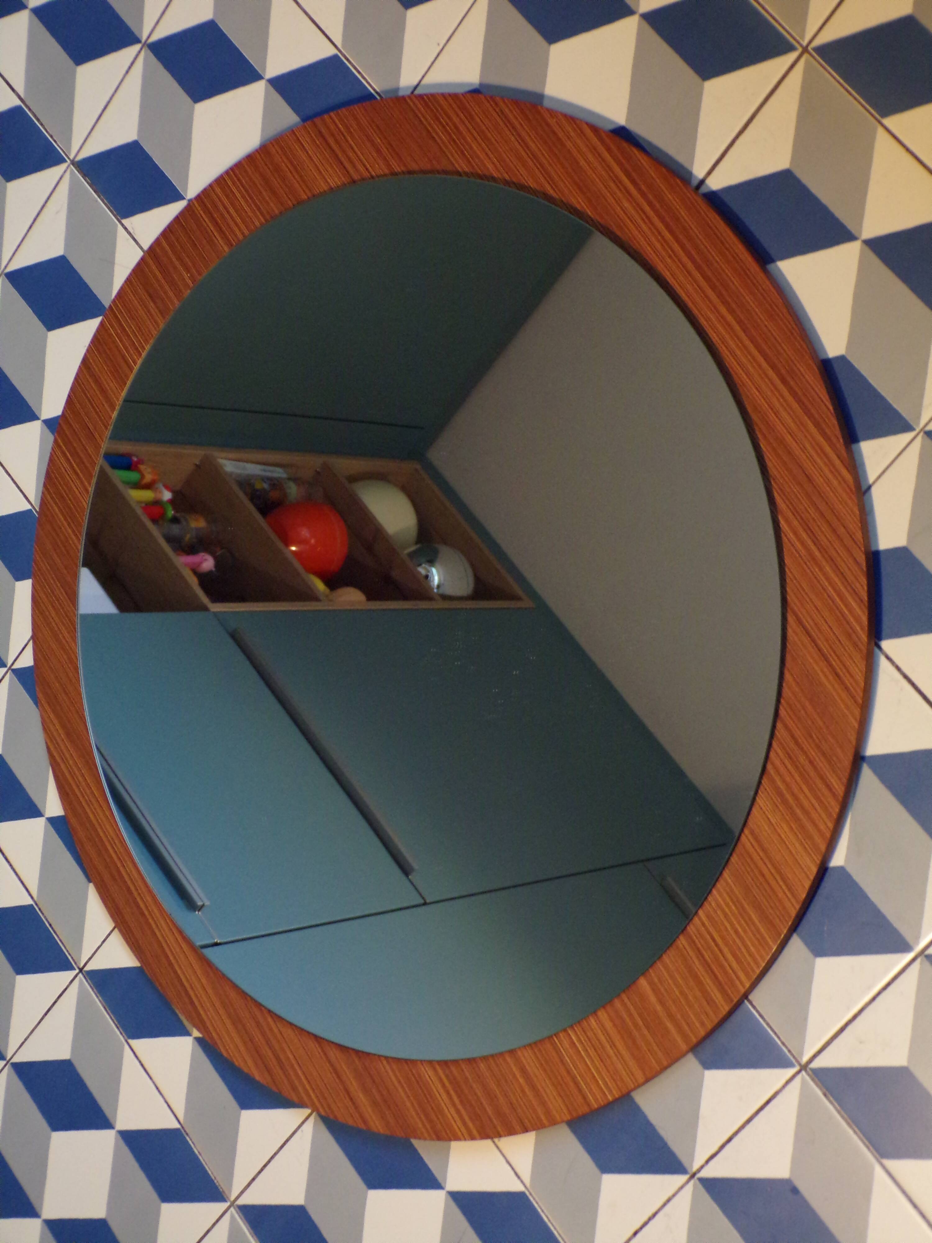 Scandinavian teak mirror Ø 65cm