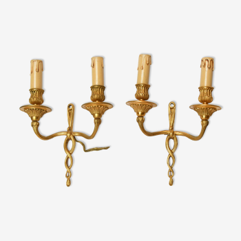 Pair of bronze wall lamps with 2 arms of lights