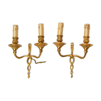 Pair of bronze wall lamps with 2 arms of lights