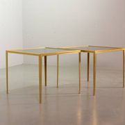 Solid Brass Side Tables with Smokey Glass Top by Vereinigte Werkstatten 70s