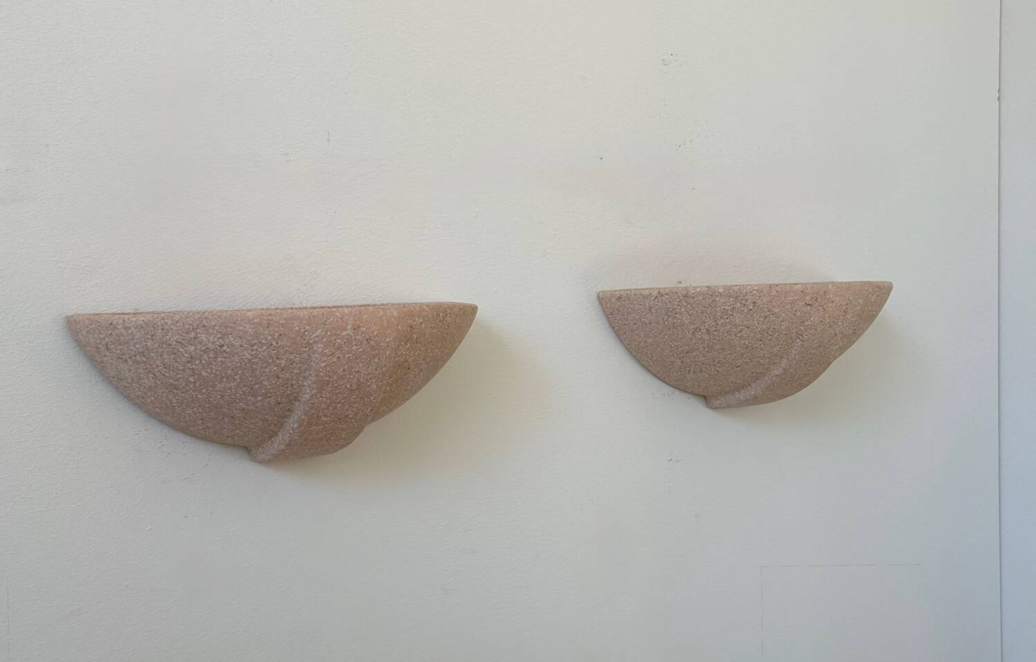 Pair of vintage plaster sconces, speckled pink, France 1970