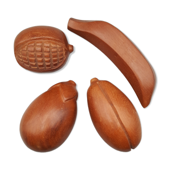 4 exotic fruits in wooden deco table vintage kitchen