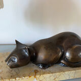 Lampe ancienne veilleuse chat en bronze abat jour pagode socle en marbre