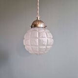 Art Deco trio of frosted glass pendants, 1920s-30s.