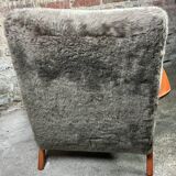 Vintage Scandinavian armchair 50'S in dyed beech and plush fabrics