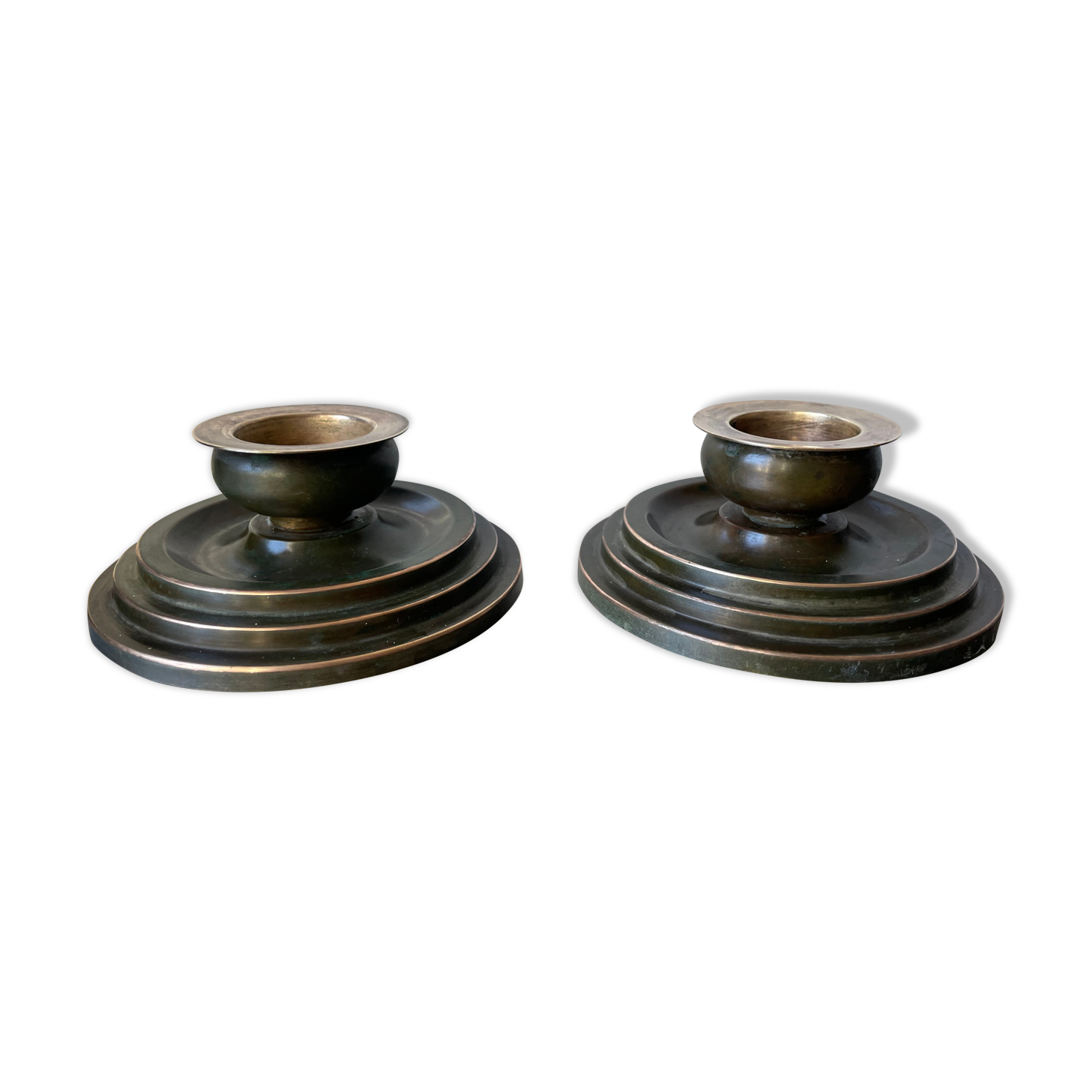 Pair Art Deco Swedish Grace  candleholder  Verdigris Bronze