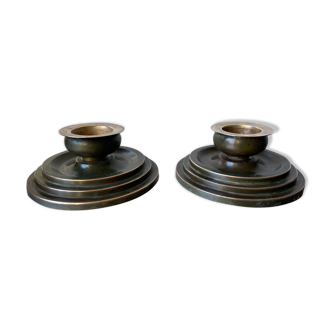 Pair Art Deco Swedish Grace  candleholder  Verdigris Bronze