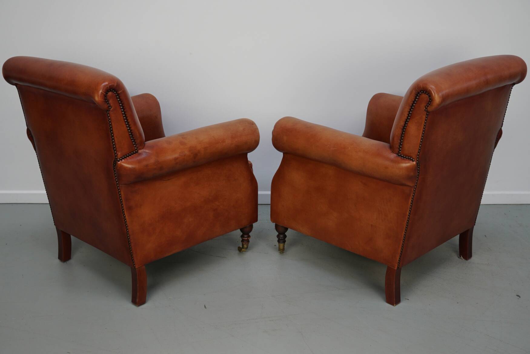 Vintage Dutch Cognac-Coloured Leather Club Chairs, Set of 2