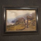 Tableau signé paysage huile sur carton du 19ème siècle