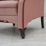 1950s, Danish armchair, salmon pink furniture velour, oak wood.