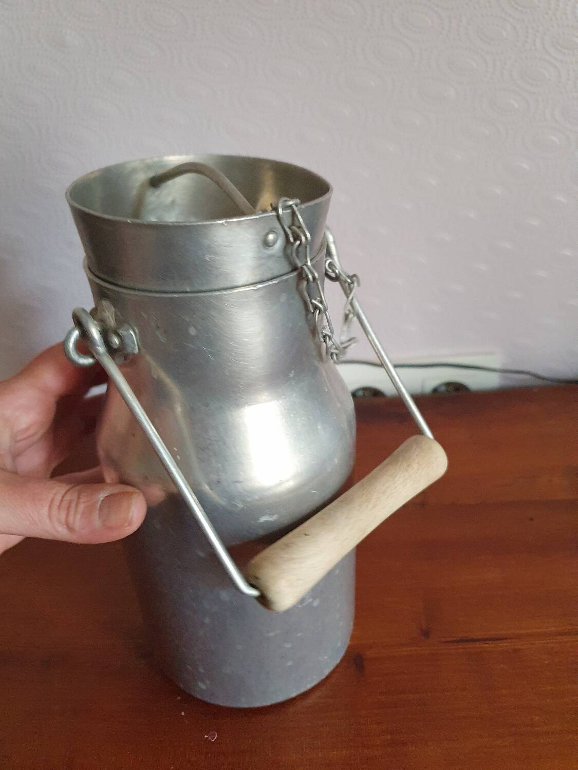 Vintage complete aluminum milk jug milk can