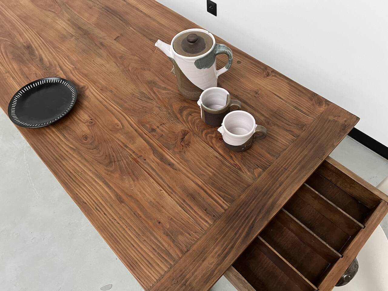 Table de ferme en pin 223 cm, années 70