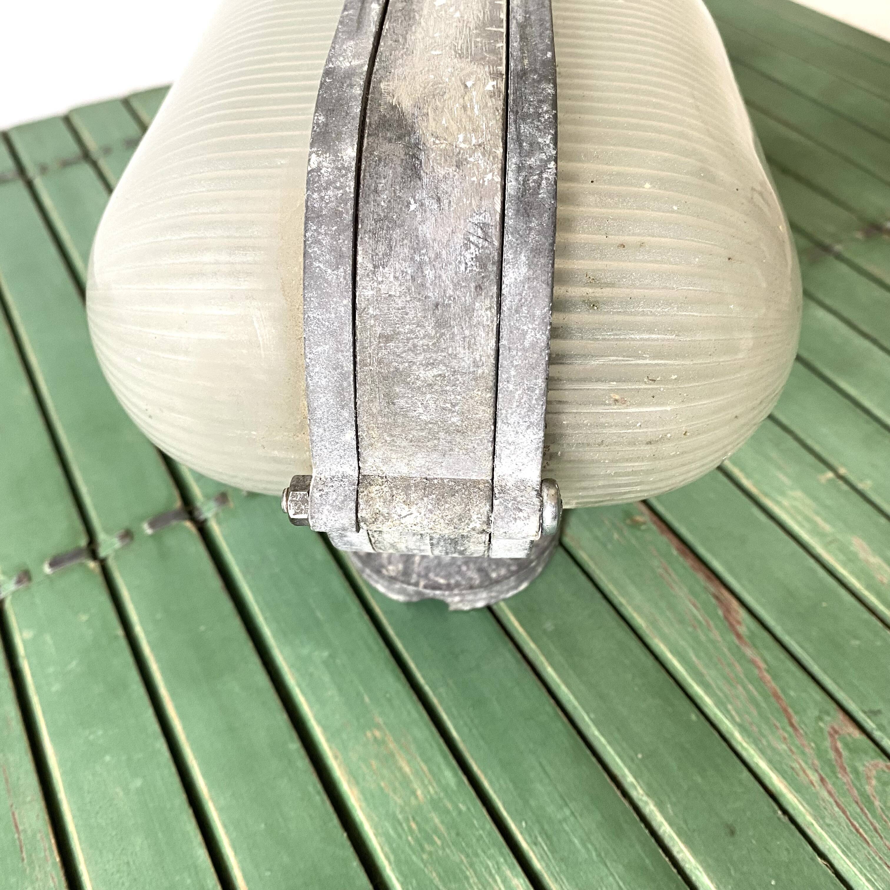 Vintage industrial double porthole applique, Holophane glass, rare model.