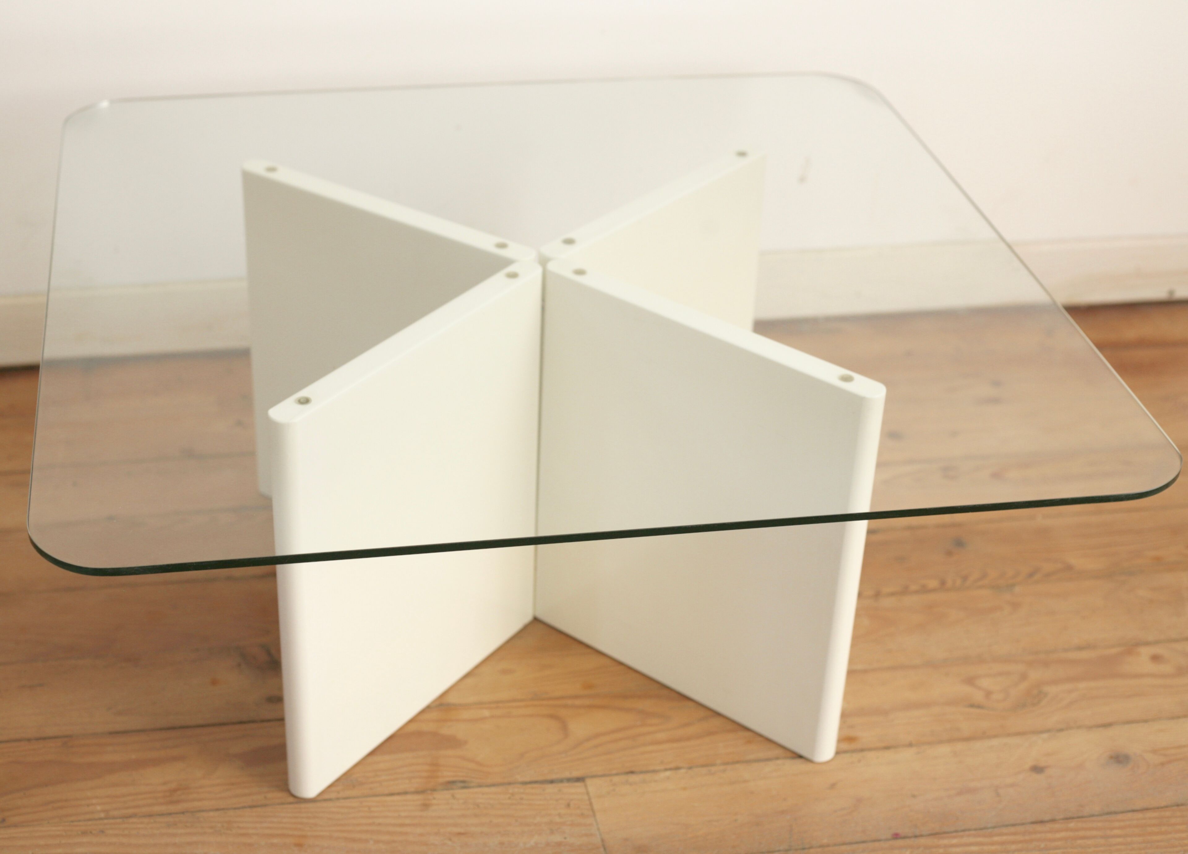 Wood and glass coffee table , France, circa 1980