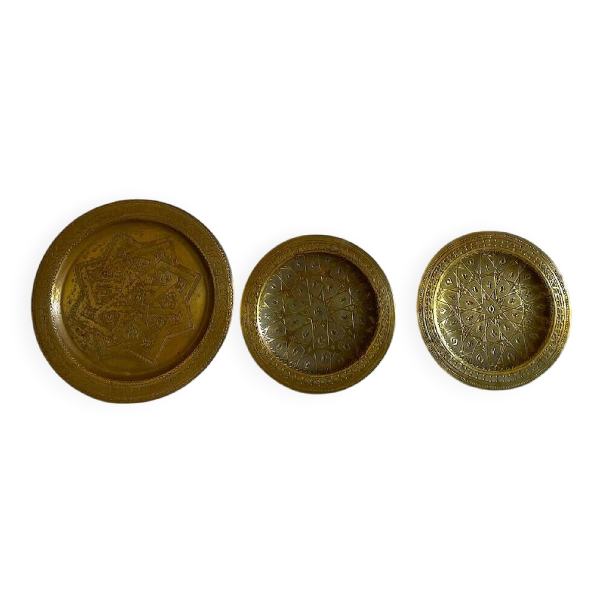 Set of 3 vintage brass North African trays