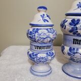 3 Delft style earthenware spice jars or apothecary pots