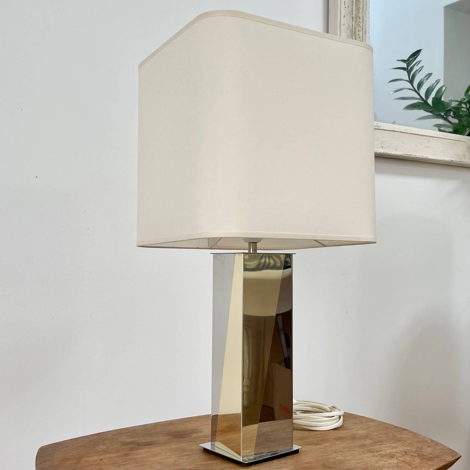 Chrome and gold metal lamp