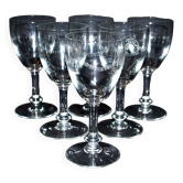 Set of 6 antique acid-etched crystal stemmed glasses - 1900 knotted flower garland decoration