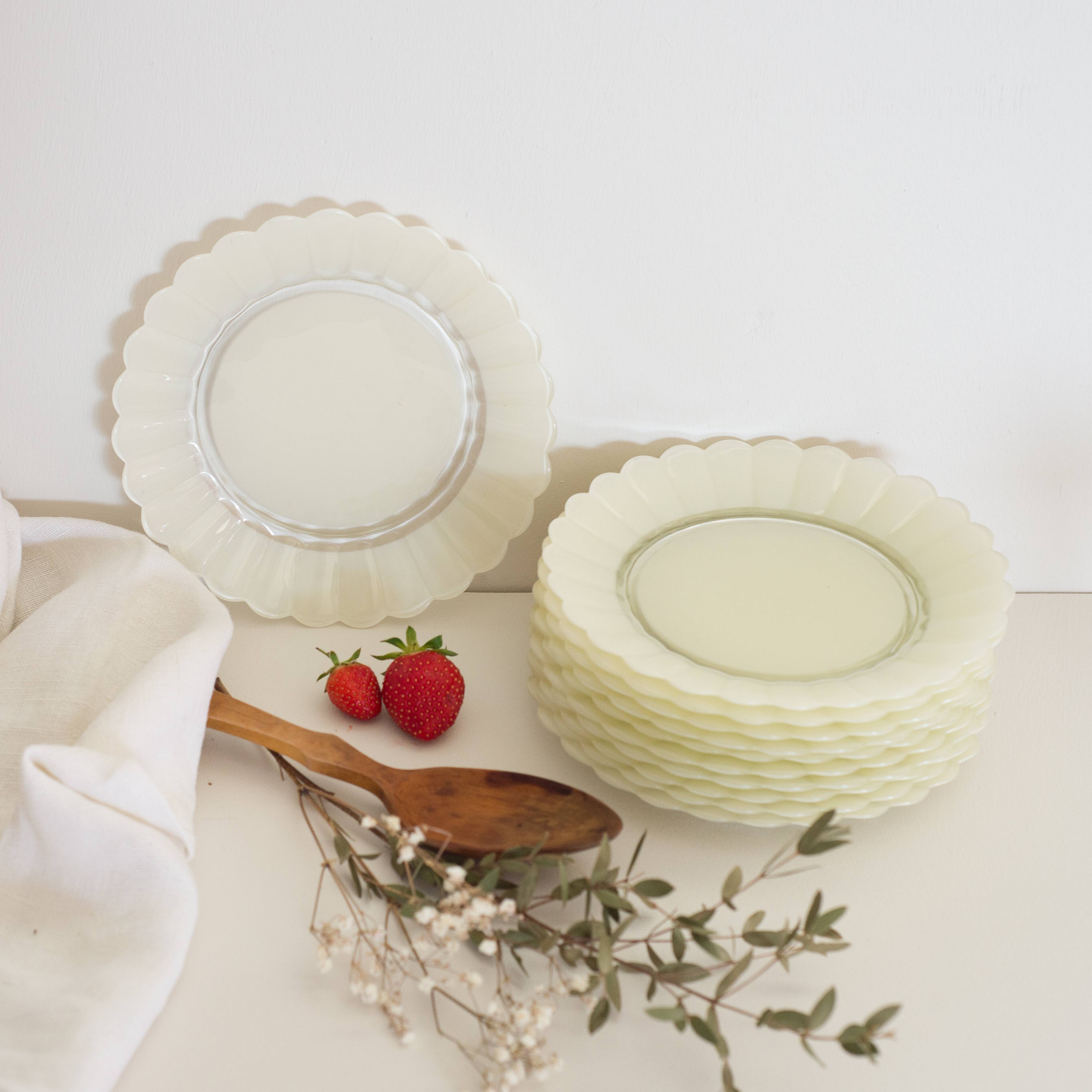 Set of 10 dessert plates flowers petals daisy Duralex Made in France 70s