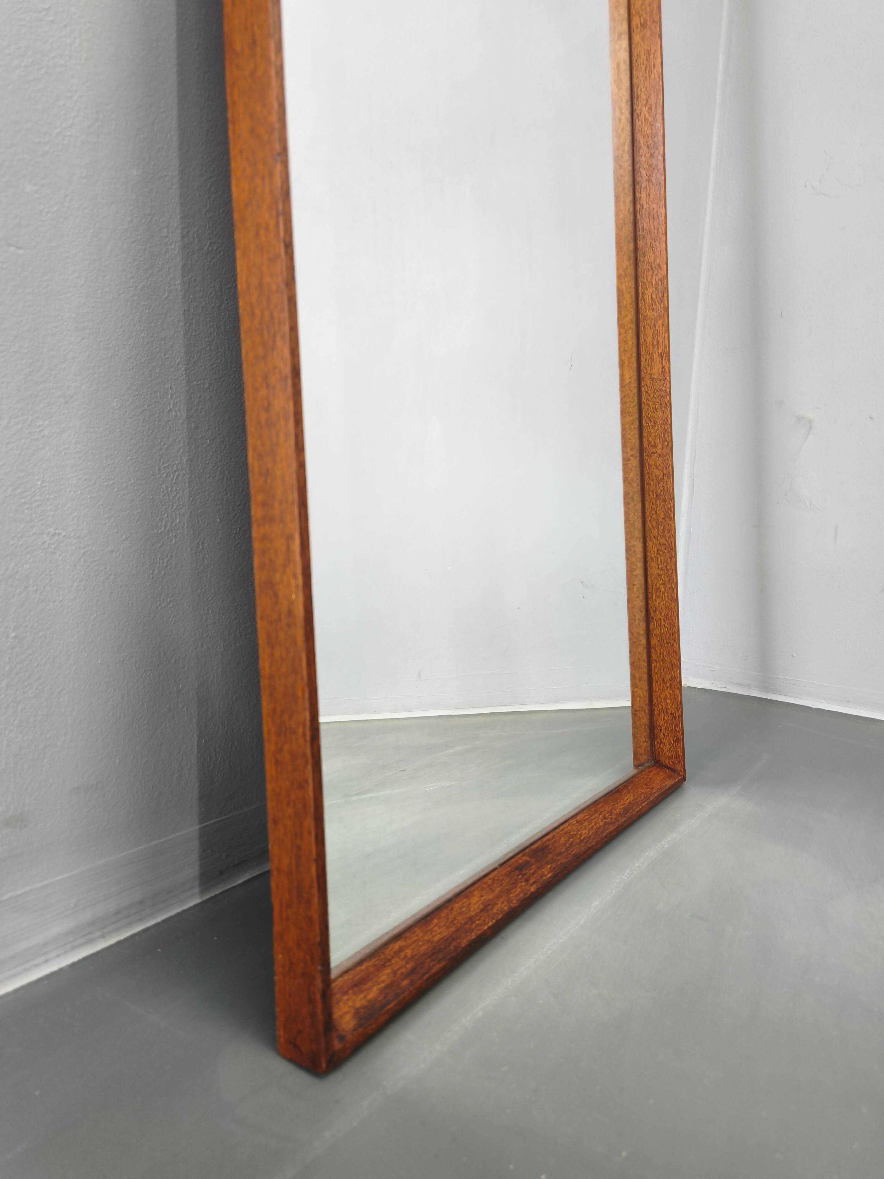 Danish Mid Century Teak Wall Mirror, Minimalist Frame, 1960s