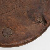 Hand-carved solid wood tripod stool with beautiful patina, France ca. 1900