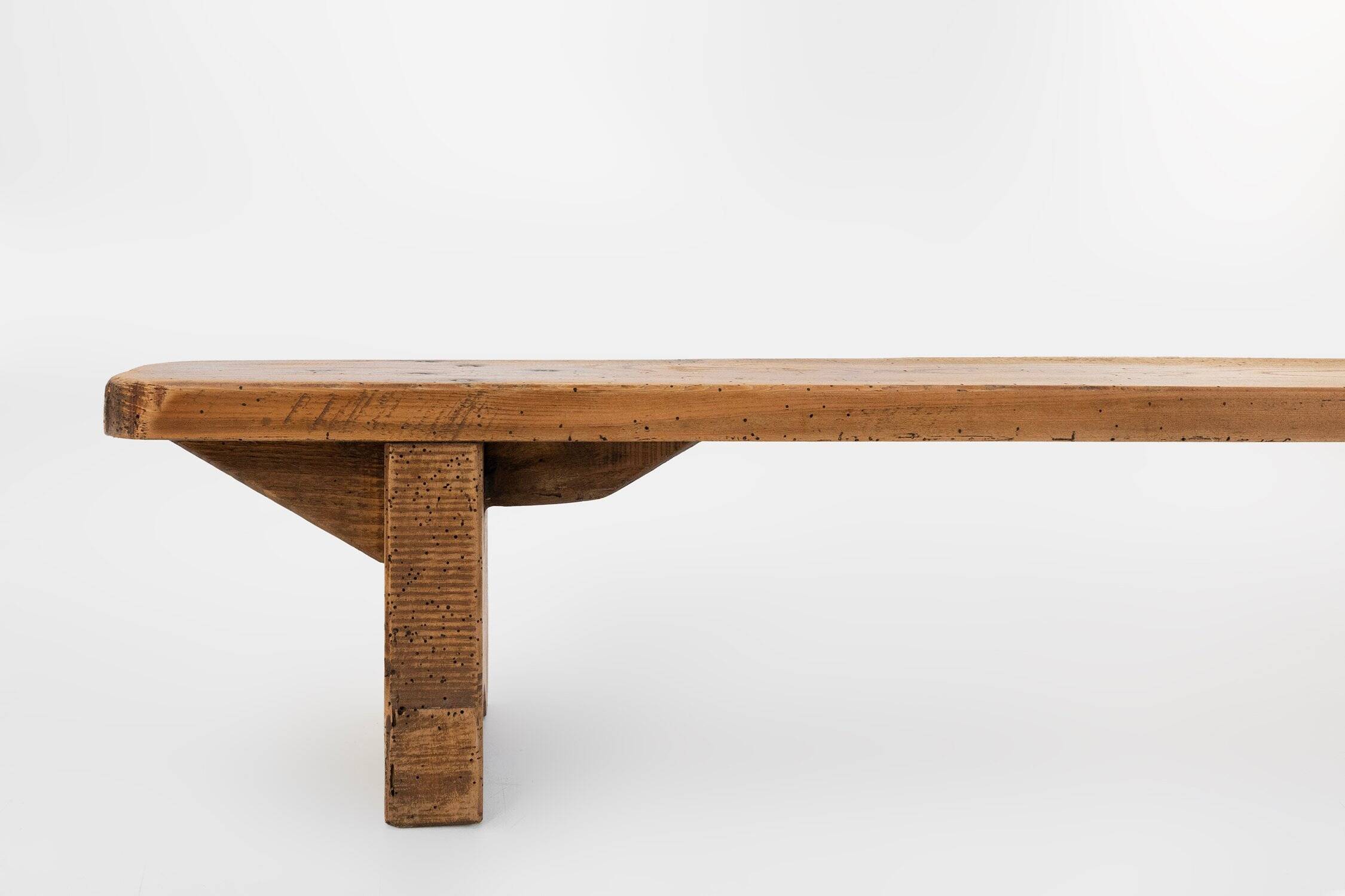 Rustic Low Bench in Wood, France, 1850s