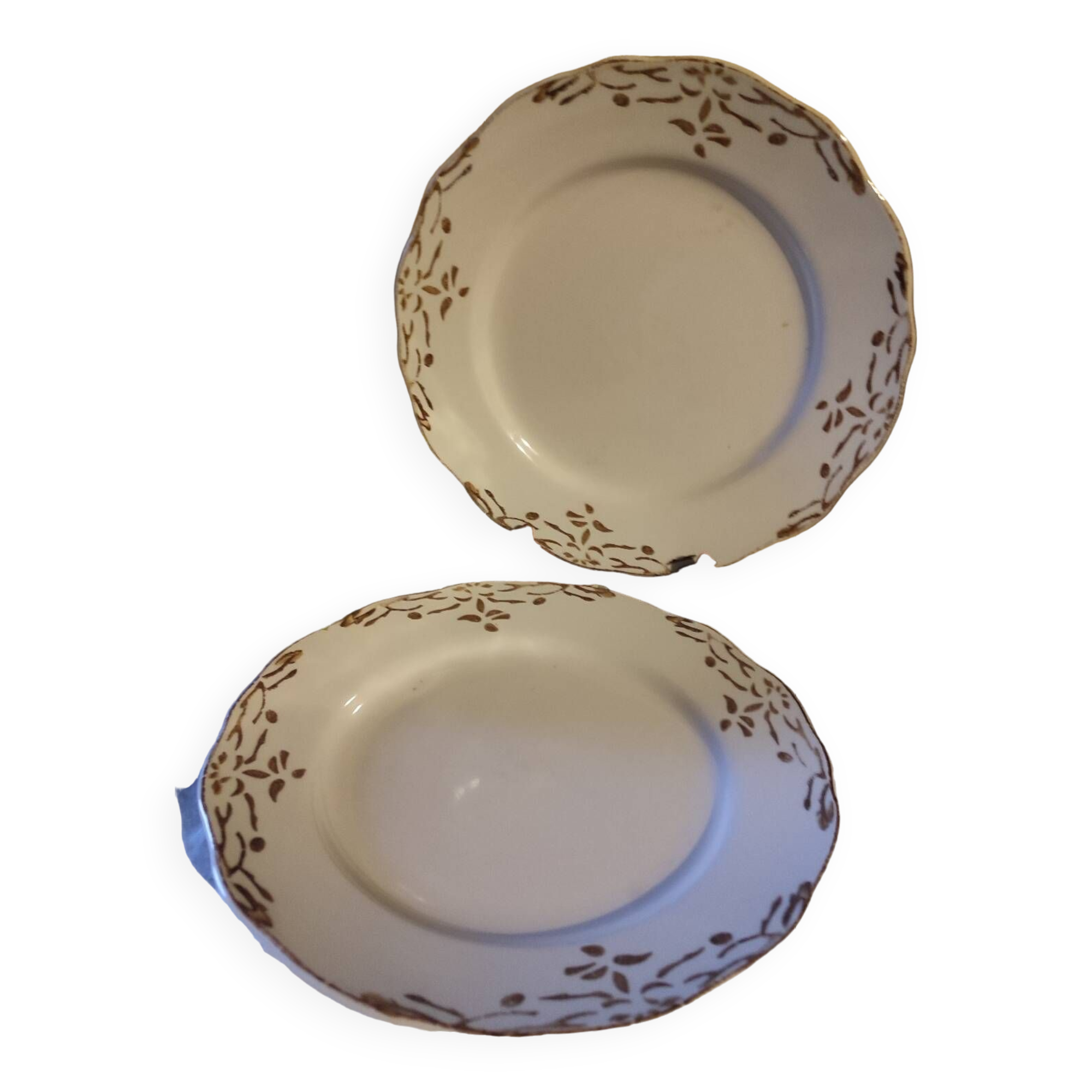 Duo of large old Sarreguemines iron earth dishes