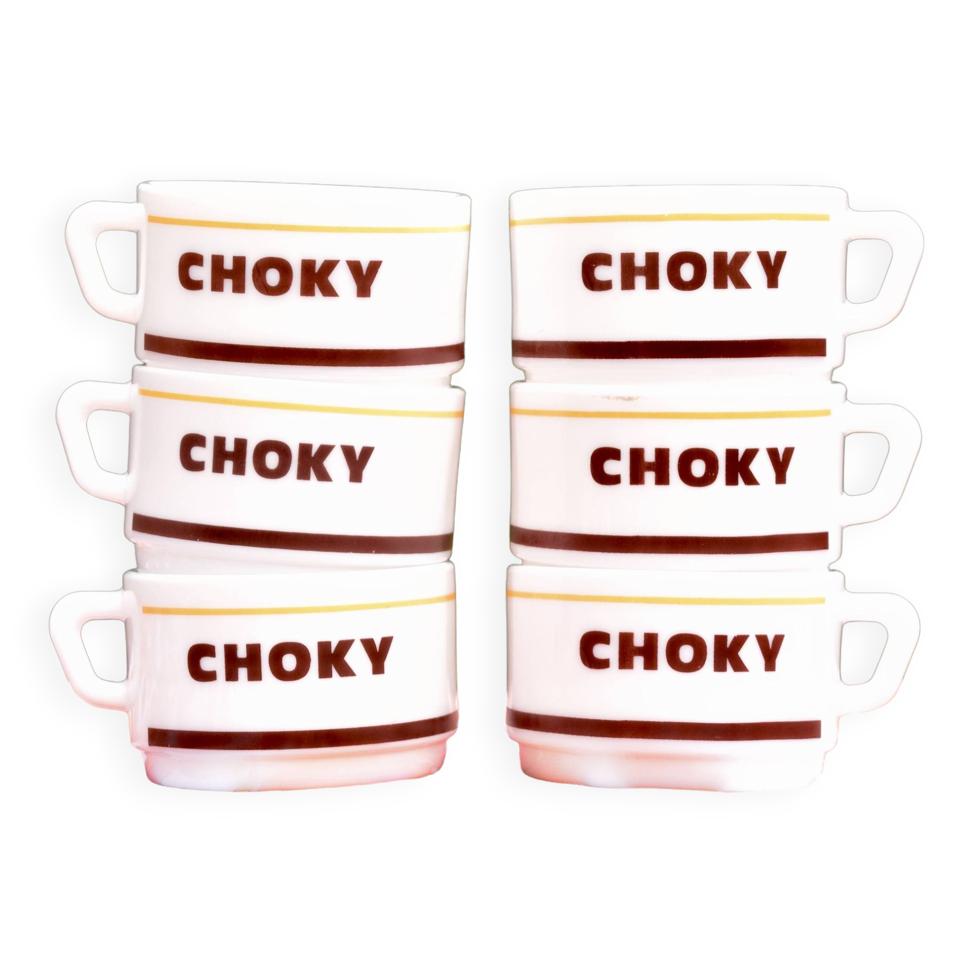 Choky - set of six advertising chocolate cups - bistro cups - arcopal - 1980
